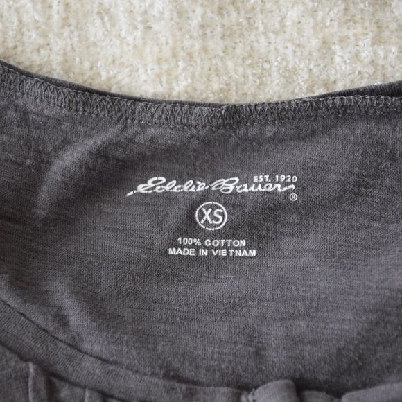 Eddie Bauer Gray Three-Quarter Sleeve Empire Waist Cotton Top XS - Picture 4 of 10